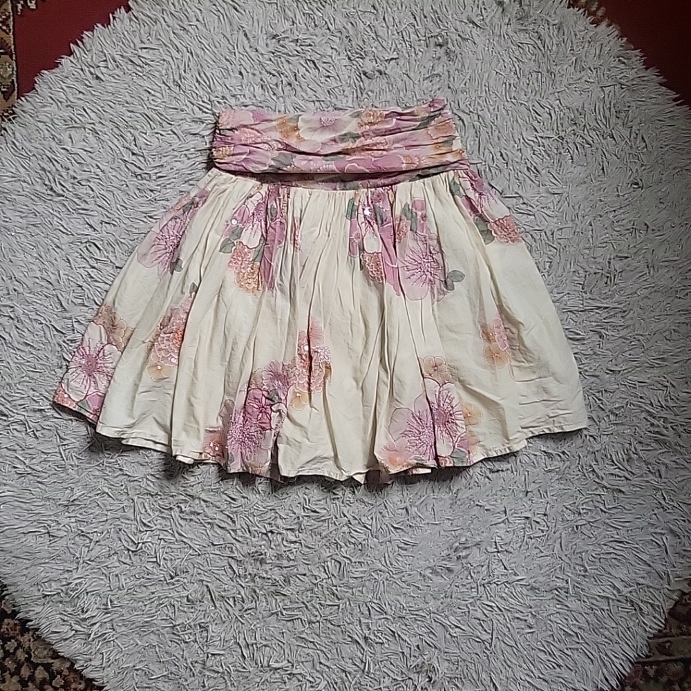 Vintage Y2K French Connection Skirt Size 2 Floral Sequins Summer Spring Festival